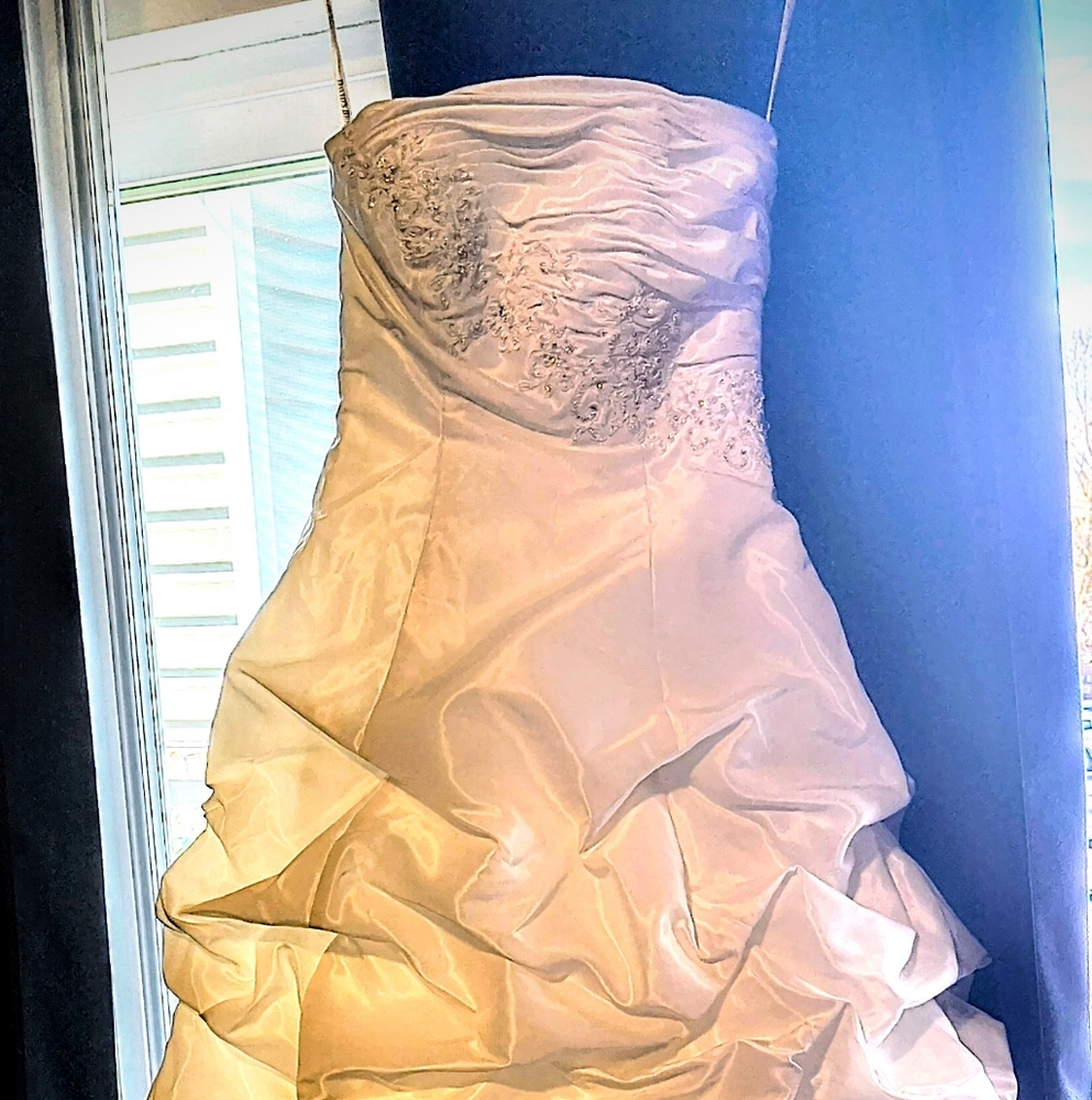Strapless Tiered Ivory Wedding Dress By David's Bridal Size 4 - Picture 2 of 8
